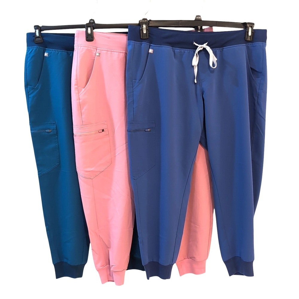 Lot of 3 FIGS Zamora Jogger Scrub Pants Womens XL Petite XLP Mauve Blue Teal